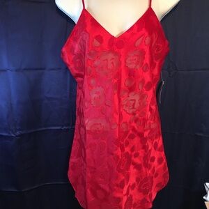 Morgan Taylor Red Floral Satin Chemise - NWT